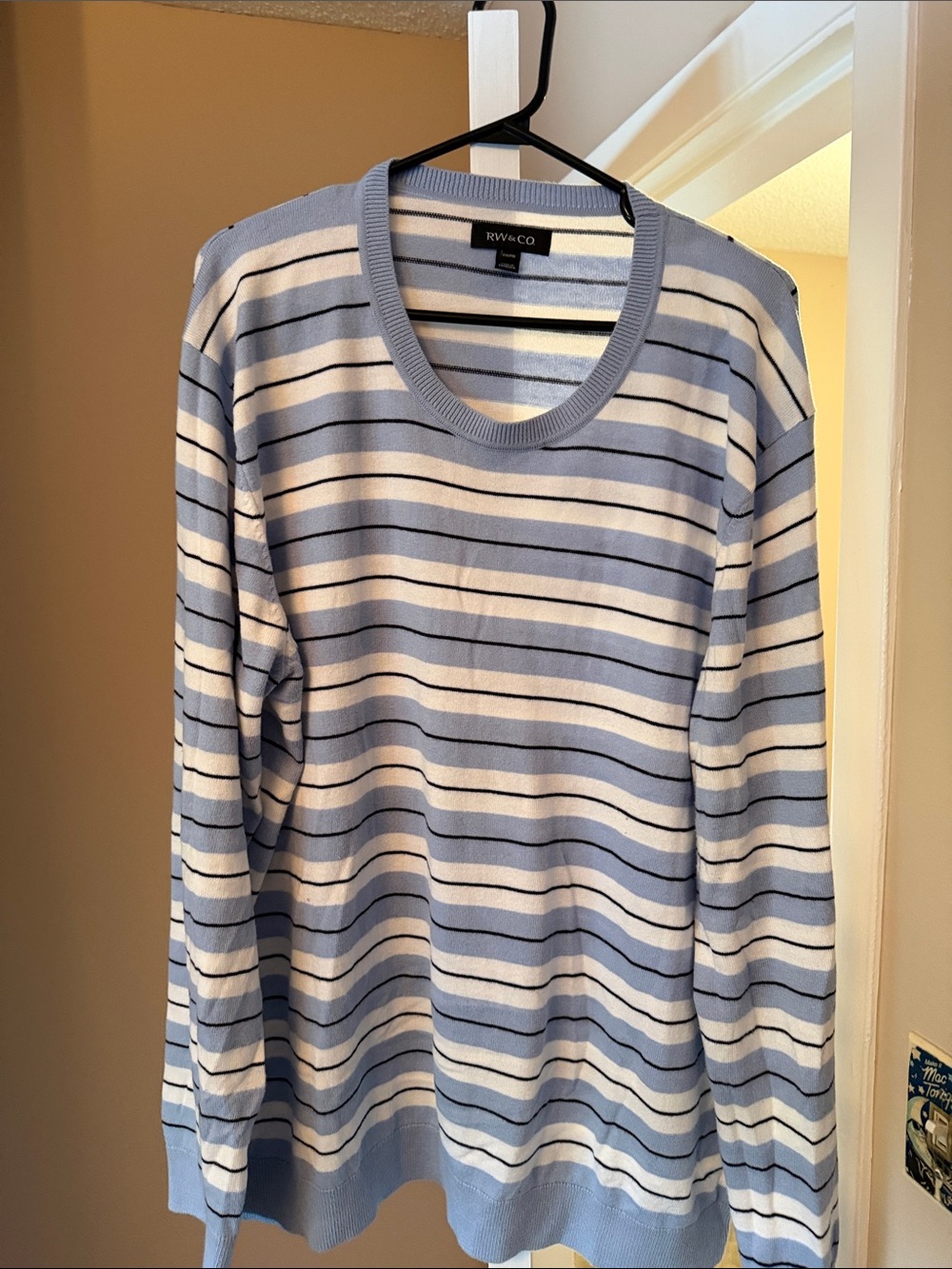 RW&CO. XXL Blue, White and Navy Striped Crewneck Sweater